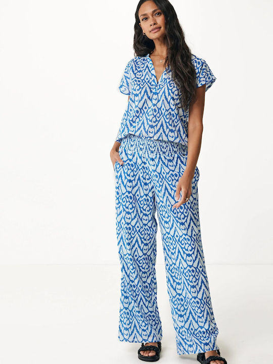 Women's Fabric Trousers with Elastic Blue