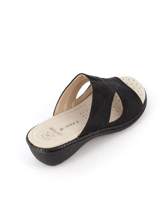 B-Soft Leather Women's Flat Sandals Anatomic in Black Color