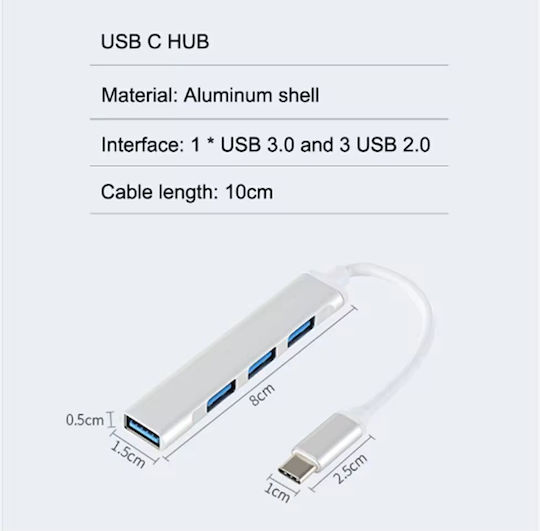 NBD056-C Hub 4 Θυρών USB 3.0 με σύνδεση USB-C Λευκό
