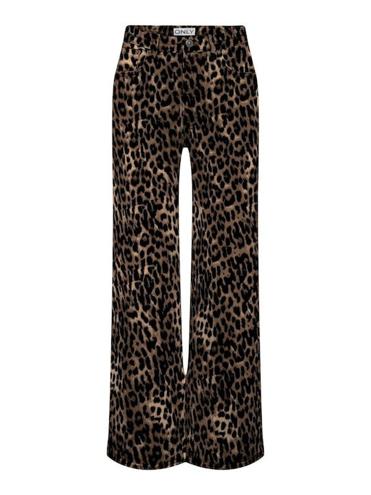 Only Damen Stoff Hose in Weiter Linie Leopard Leopard