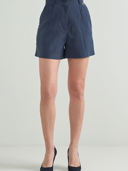 Fabric Pleated Shorts with Pockets Blue