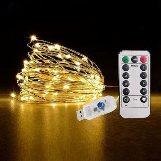 100 Светлини LED 10m. Топъл бял USB тип Лента 1бр