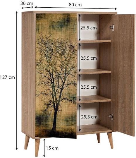 Ξύλινη Παπουτσοθήκη Soho με 4 Ράφια Sonoma Μ80xΠ36xΥ127cm