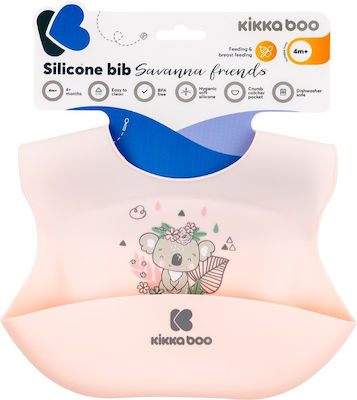 Kikka Boo Savanna Αδιάβροχη Σαλιάρα Σιλικόνης με Κουμπί με Τσέπη Ροζ