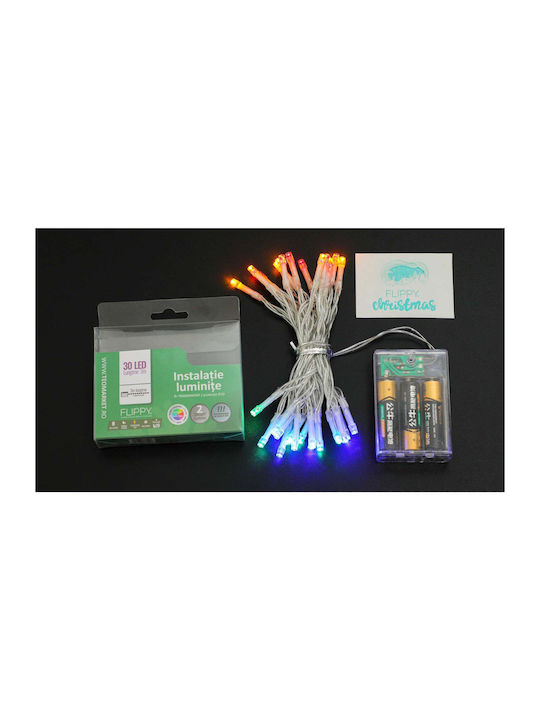 30 Λαμπάκια LED 3μ. Πολύχρωμα Μπαταρίας σε Σειρά
