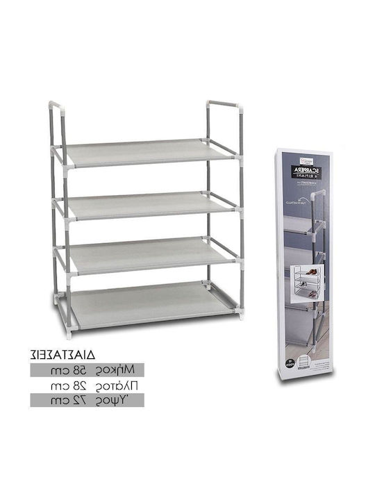 Metallic Shoe Organizer with 4 Shelves Silver 58x28x72cm