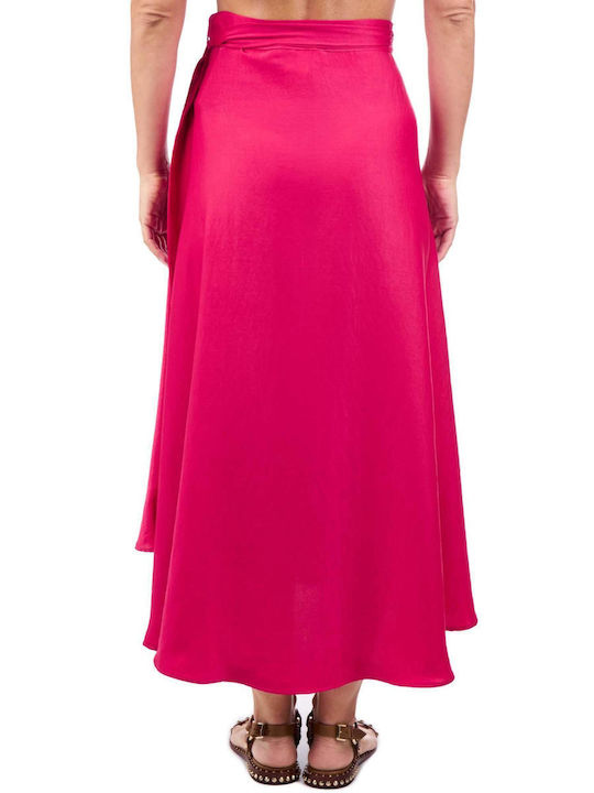 Moutaki Σατέν Ψηλόμεση Φούστα Φάκελος σε Φούξια χρώμα