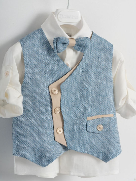 Piccolino Baptism Suit With Vest For Boy Linen Pedro Beige 6 Pieces