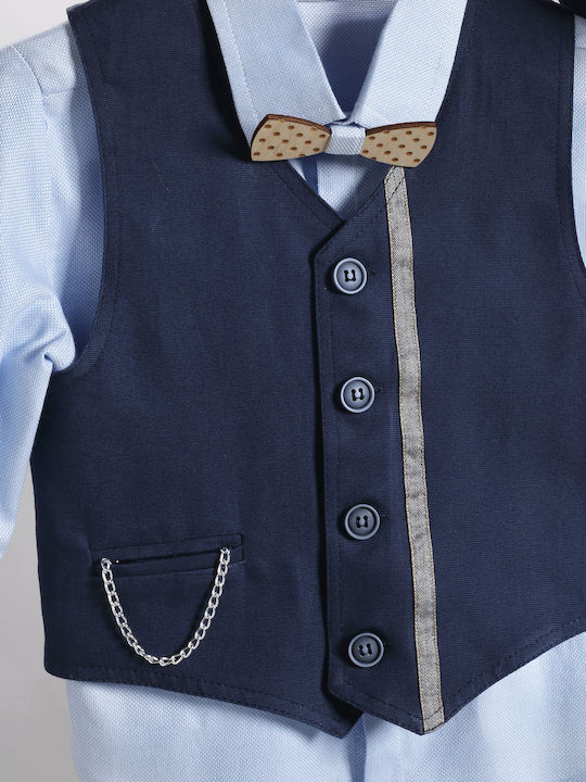 New Life Costum de Botez cu Vestă pentru Băiat Albastru 6buc