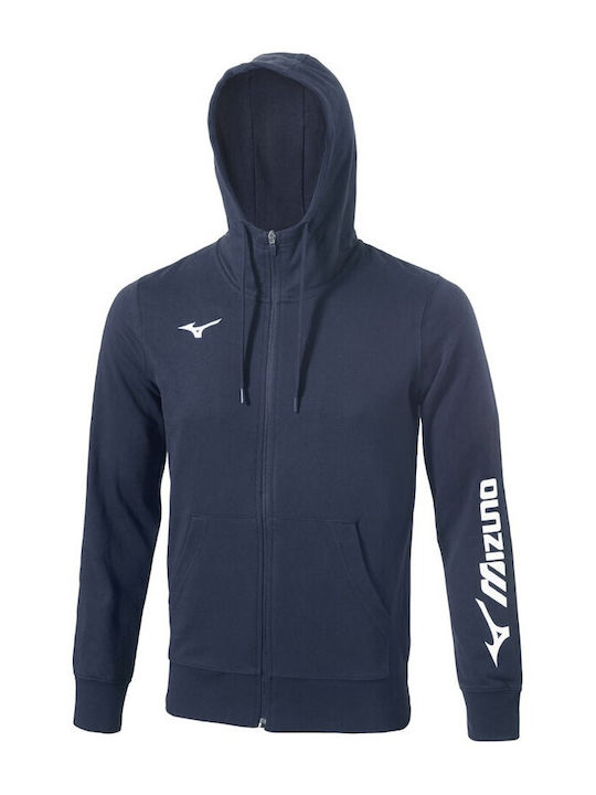 Mizuno Men's Sweatshirt Jacket with Hood and Pockets Blue