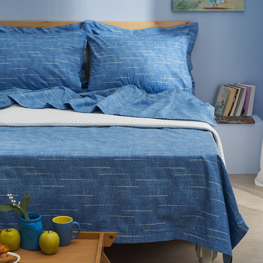 Charalambidis Textiles Покривало Единично от Памук & Полиестер Синьо 160x230см