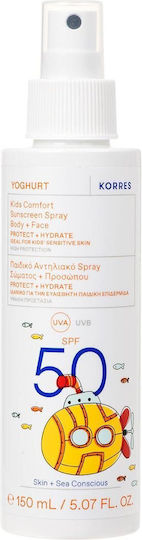 Korres Yoghurt Kids Comfort Waterproof Kids Sunscreen Spray for Face & Body SPF50 150ml & Free Fabric Bag for Painting