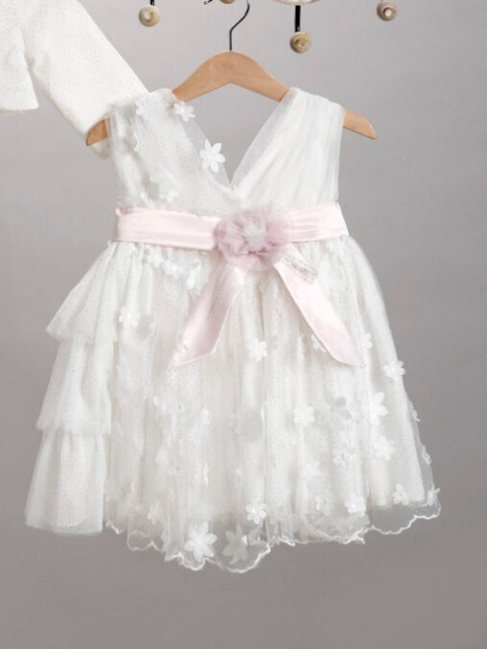 New Life Ecru Taufkleidung für Mädchen mit Haar-Accessoires Strickjacke & Kleid aus Tüll 3Stücke