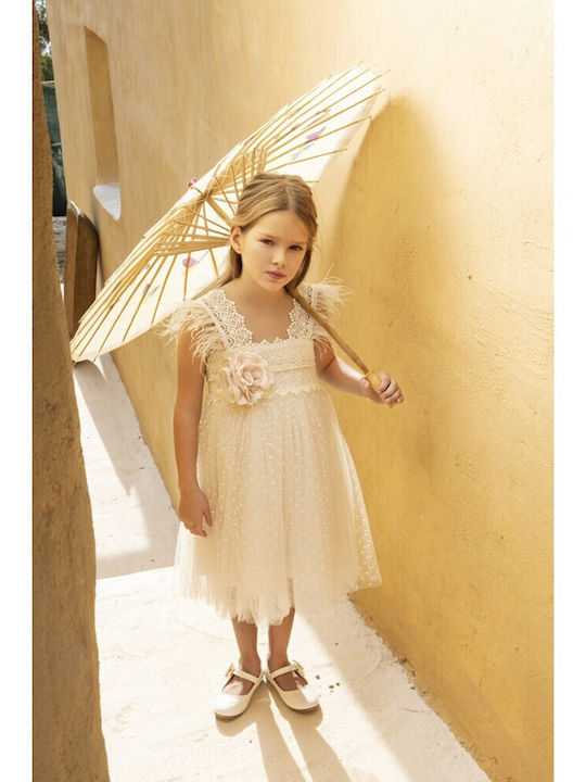 Baby Bloom Εκρού Φόρεμα Βάπτισης από Τούλι