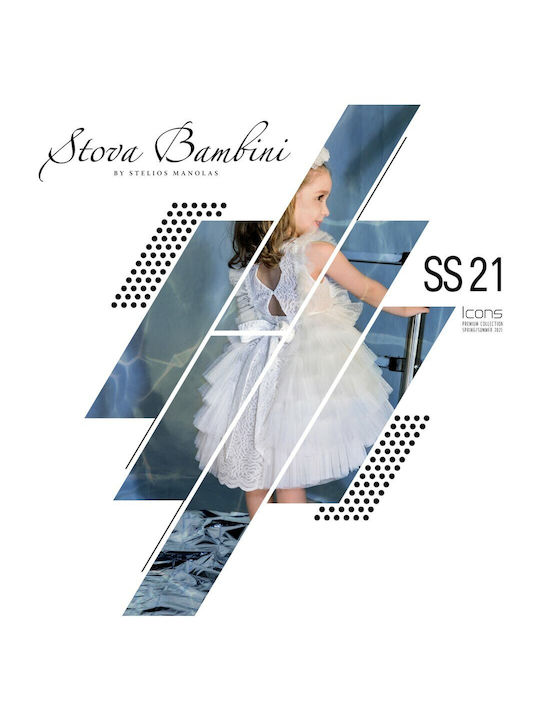 Stova Bambini White Baptism Clothing Set with Hair Accessories & Dress made of Lace 2pcs
