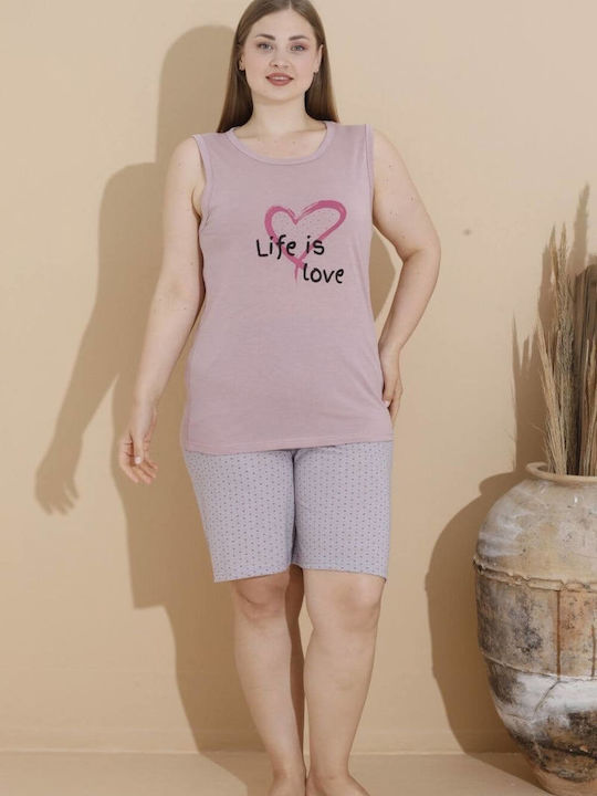 Women's Cotton Sleeveless Pajama Shorts 10319 Purple