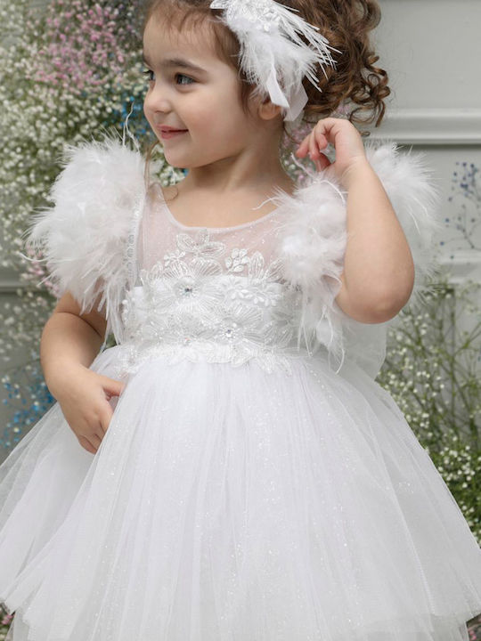 Mi Chiamo Alb Set de Haine de Botez cu Accesorii pentru păr & Rochie din Tulle 2buc