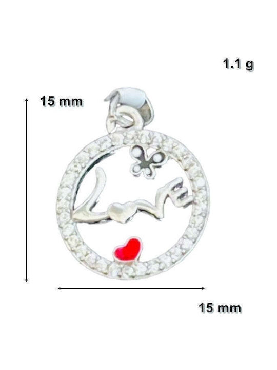 Pendant in 925 Silver Jolie Silver Love Model Heart Butterfly 15 x 15 mm 1.1 g