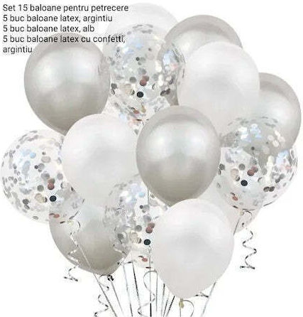 Set 15 baloane de petrecere Flippy alb argintiu 30 cm