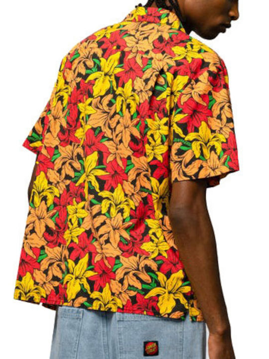 Santa Cruz Men's Shirt Short Sleeve Cotton Floral Red