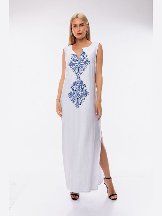 Donna Martha Sommer Maxi Kleid mit Schlitz Weiß