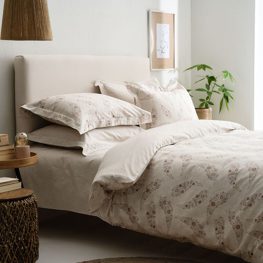Vesta Home Σετ Παπλωματοθήκη Βαμβακοσατέν 230x240cm Υπέρδιπλη με 2 Μαξιλαροθήκες Karen Sand