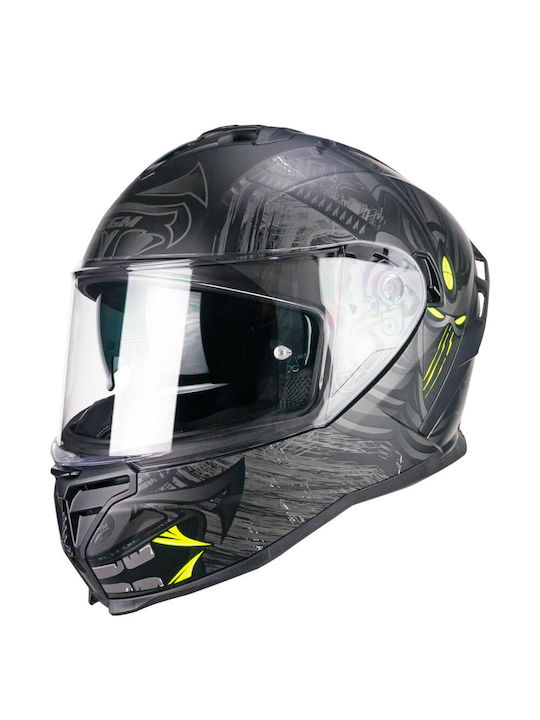 CGM Shot Nippo 363S Black/Yellow Fluo Matt Cască Moto Față întreagă ECE 22.06 1550gr cu Sunvisor
