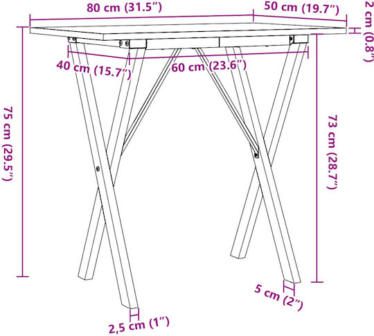 Tisch Speisesaal aus Massivholz & Metall Coffee 80x50x75cm
