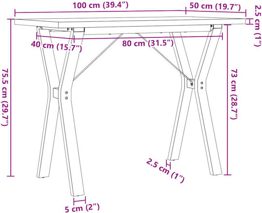 Table Dining Room from Solid Wood & Metal Coffee 100x50x75.5cm