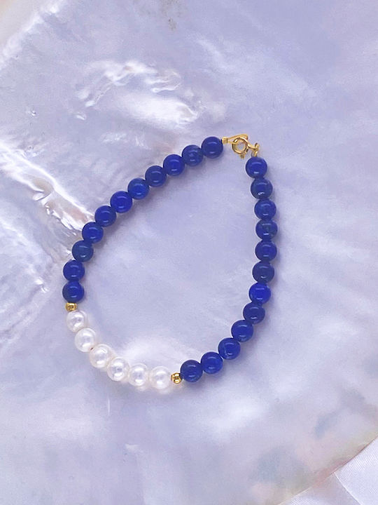 Margaritari Set with Necklace & Bracelet from Gold 14K with Stones and Pearls