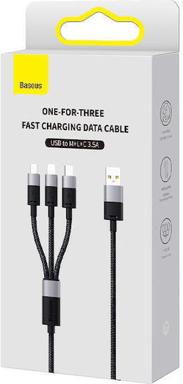 Baseus Starspeed 3in1 USB to micro USB / Lightning / Type-C Cable Μαύρο 1.2m (40491)