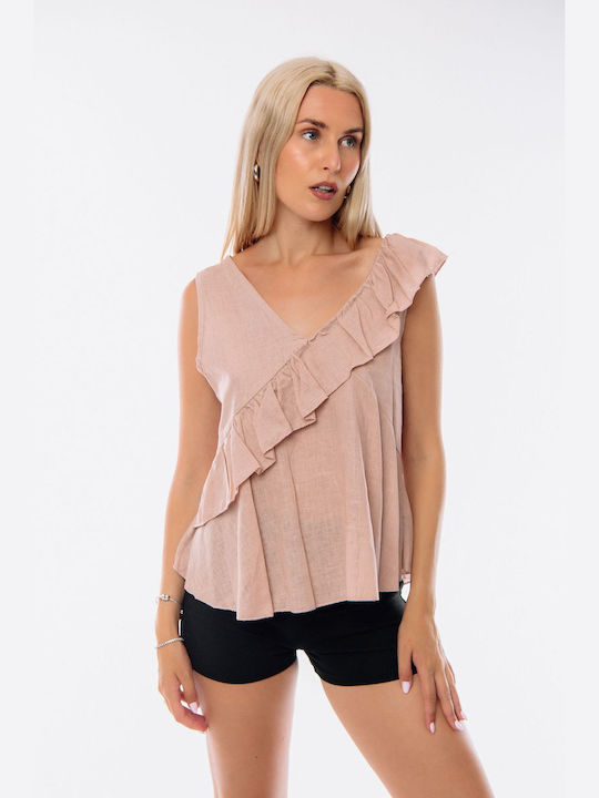 Dress Up Damen Bluse Ärmellos Pink