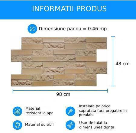 Panouri Decorative 3D Din PVC Cu Adeziv Bej 98x48x0.3cm