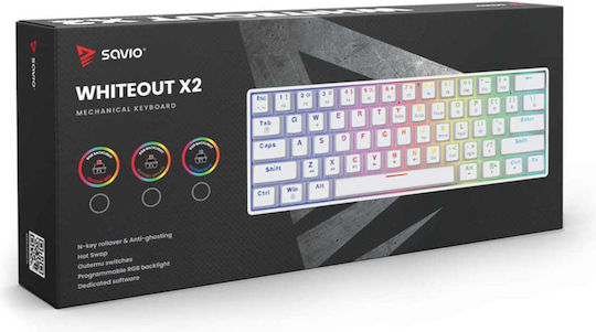 Savio WHITEOUT X2 Gaming Μηχανικό Πληκτρολόγιο 60% με Outemu Blue διακόπτες και RGB φωτισμό (Αγγλικό US) Λευκό