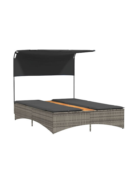 Liegestuhl Doppelter Rattan mit Kissen & Sonnenschirm Gray 136x202x140cm.