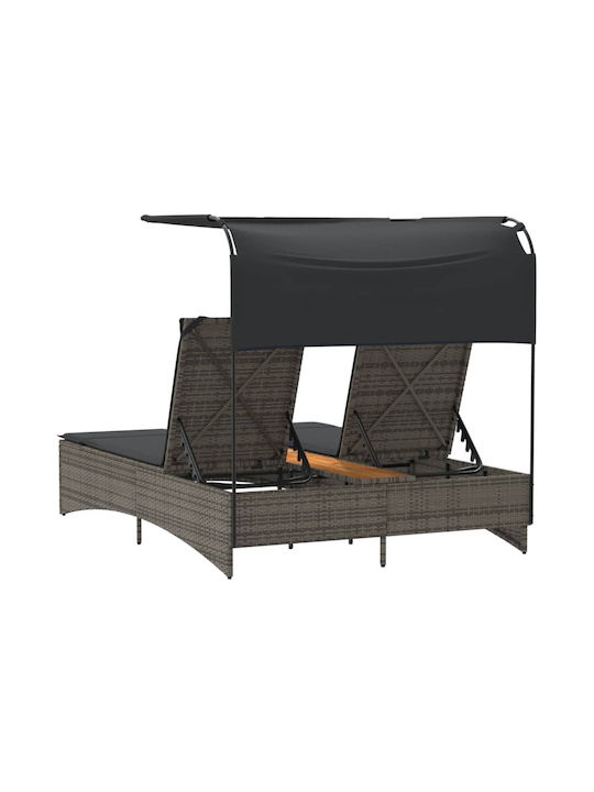 Liegestuhl Doppelter Rattan mit Kissen & Sonnenschirm Gray 136x202x140cm.