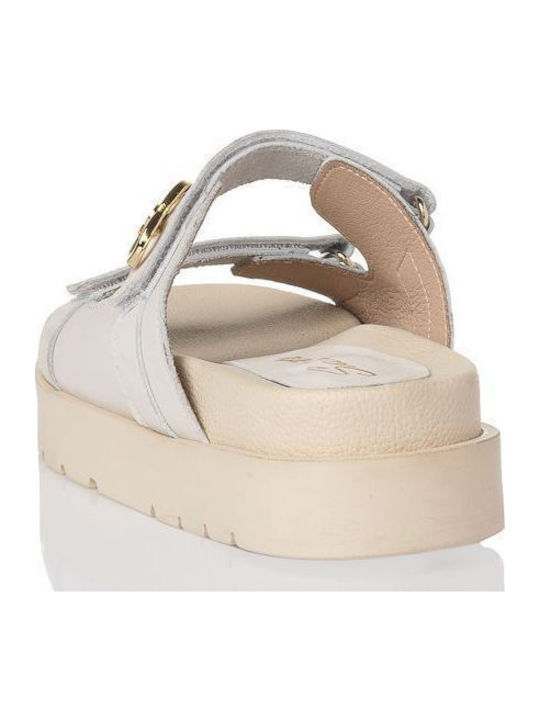 Leather Women's Flat Sandals in White Color