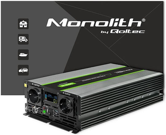Qoltec Inverter für Autos Reine Sinuswelle 3000W zur Umwandlung von 12V DC in 230V AC mit 1xUSB