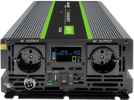 Qoltec Inverter für Autos Reine Sinuswelle 3000W zur Umwandlung von 12V DC in 230V AC mit 1xUSB