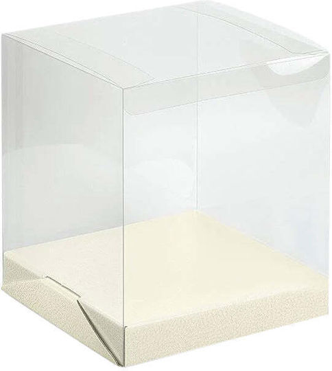 Transparent Box White Leather Base 25x25x25 cm