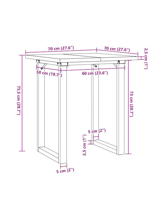 Square Table Dining Room from Solid Wood & Metal Coffee 70x70x75.5cm