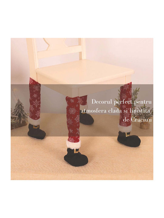 Set 4 Decoratiuni pentru scaune in forma de sosete, tema de Craciun Flippy, material textil din poliester, 15 x 43 cm, rosu