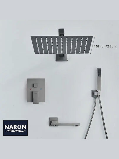 Naron CZ4034 Set Mixer, Gură, Telefon & Cap Duș Îngropată pentru Duș 3 ieșiri Gri