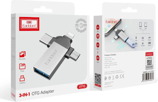 Earldom Convertor Lightning / USB-C / micro USB masculin în USB-A feminin 1buc