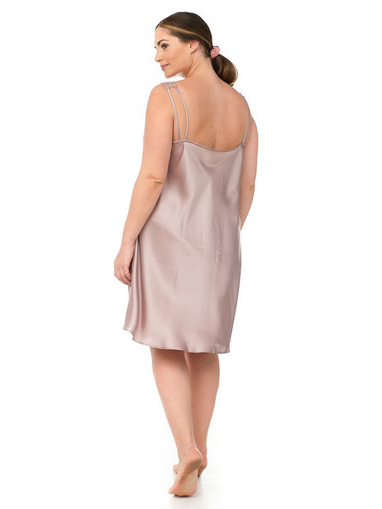 Satin Nightgown with Lace (216) - Powder