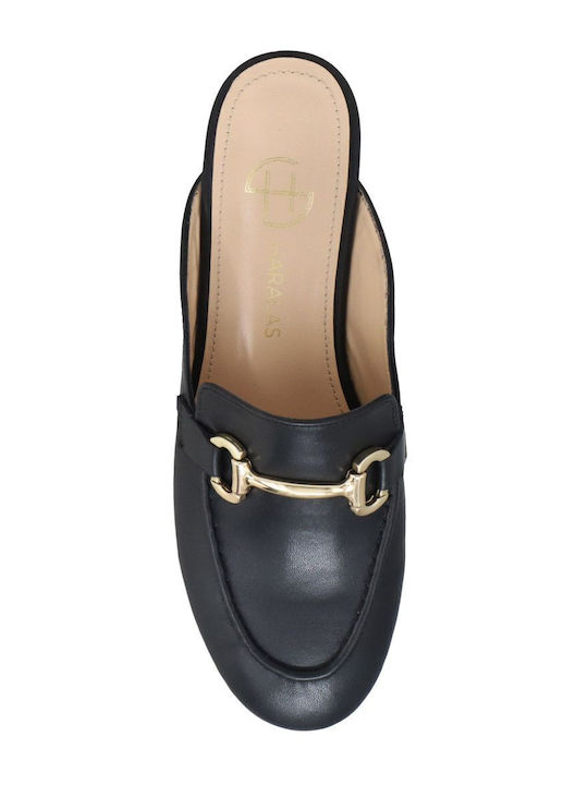 Flat Δερμάτινα Mules σε Μαύρο Χρώμα
