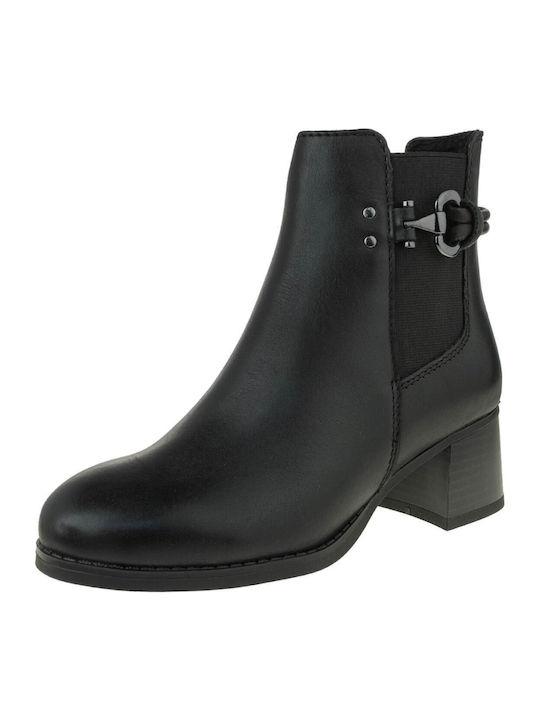 Leather Women's Ankle Boots with Medium Heel Black