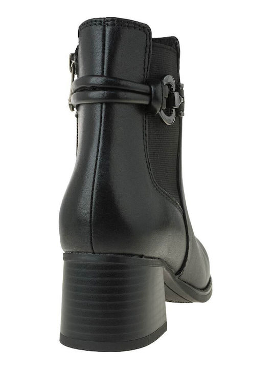 Leather Women's Ankle Boots with Medium Heel Black