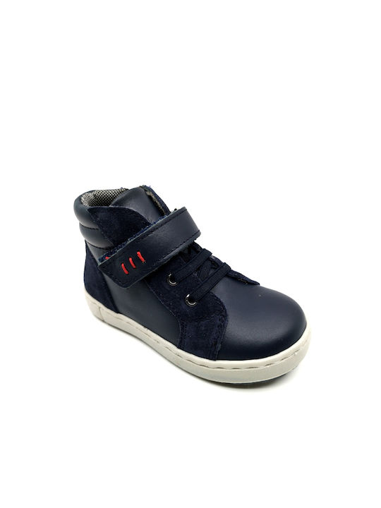 Boys' leather bebe boots with sticker, laces and zipper SCARPY 5463 blue