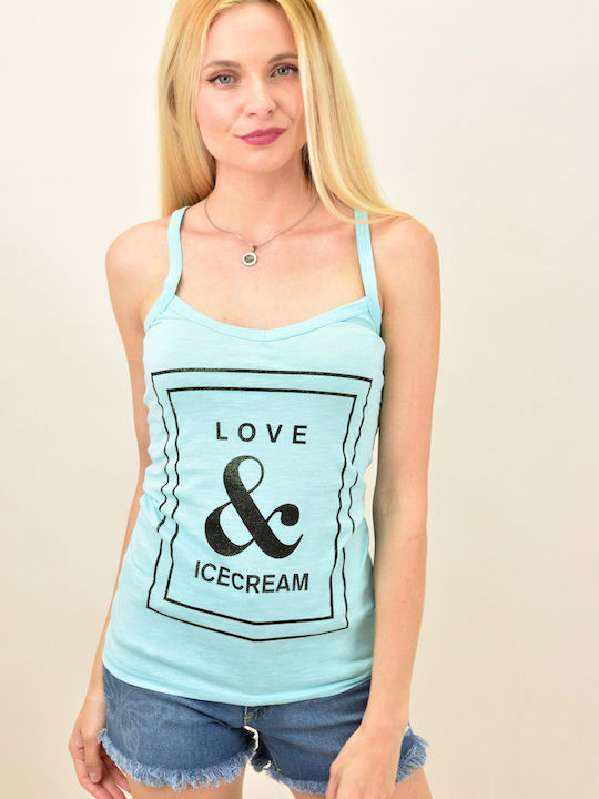 Women's Sleeveless Blouse "Love & ice cream" Blue 12058
